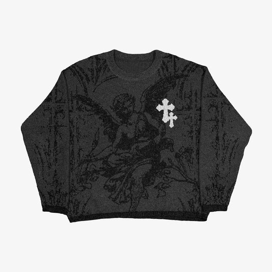 Y2K Clothes Women Aesthetic Top Portrait Print Streetwear Men Gothic Pullover Autumn Knitted Sweater Harajuku Cotton Sweater